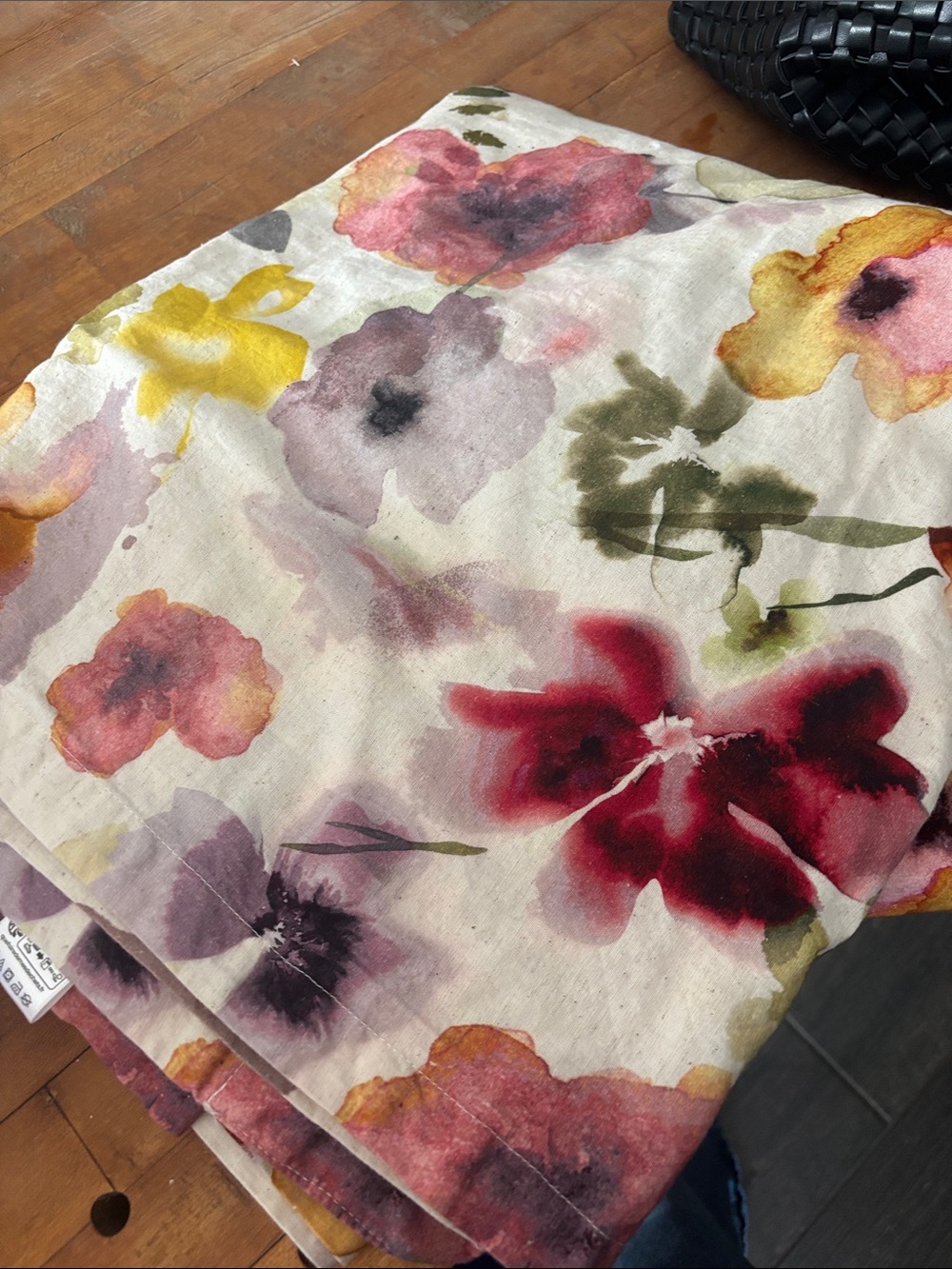 Anthropologie Floral Watercolor Linen Scarf in Cream, Pink, Yellow & Green